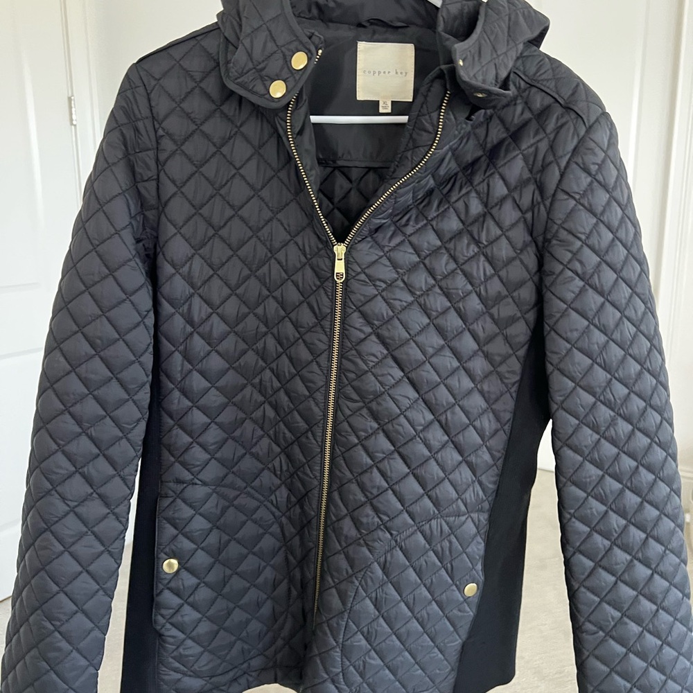 Copper Key Black Quilted Jacket with Gold Details
